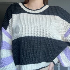 Striped Black, Cream, and Lavender Sweater